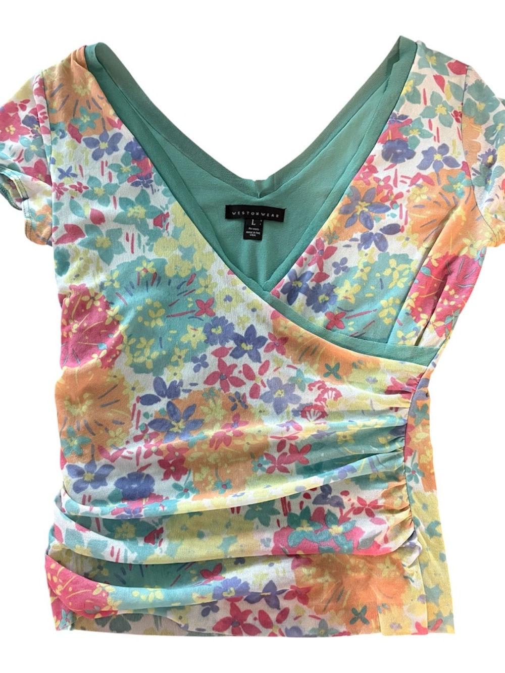 Anthropologie |Westonwear Women’s Multi-Color V-Neck Short Sleeve - Size Large